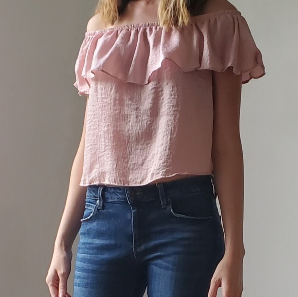 LA Hearts Soft Pink Off Shoulder Ruffle Blouse Sz Small